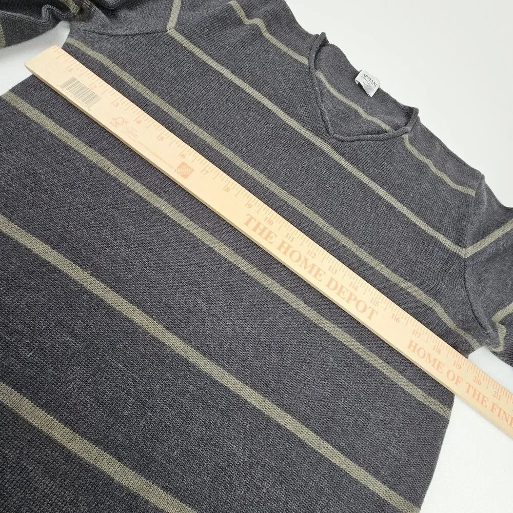 Armani Collezioni Men's M Merino Wool Sweater Made Italy V Neck Striped Gray